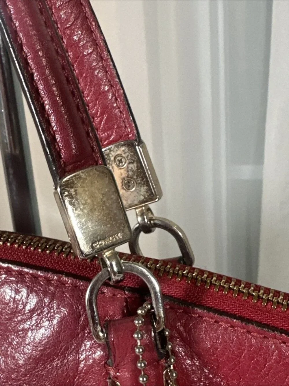Coach Kelsey Pebbled Leather Red Satchel Crossbody Bag Purse